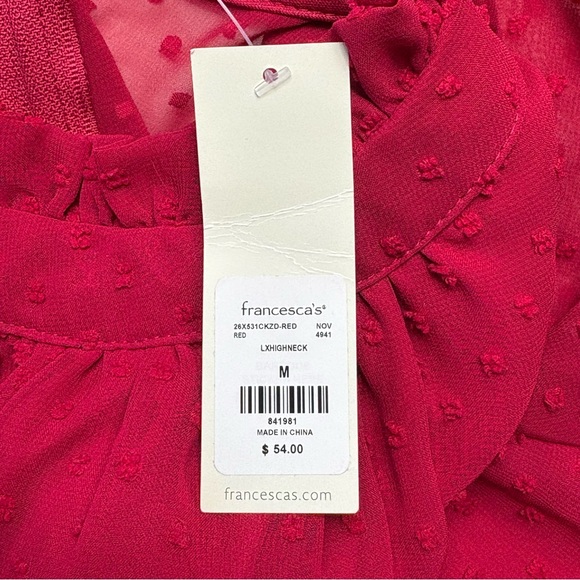 NWT Francesca's Collections Mi Ami Swiss Dot Tiered Mini Dress M Red Chiffon - Picture 15 of 15
